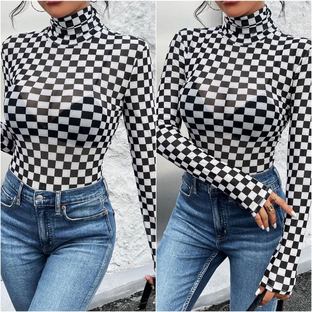 Checkerboard Babe Bodysuit - Black